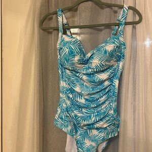 Blue and White One Piece Swimsuit